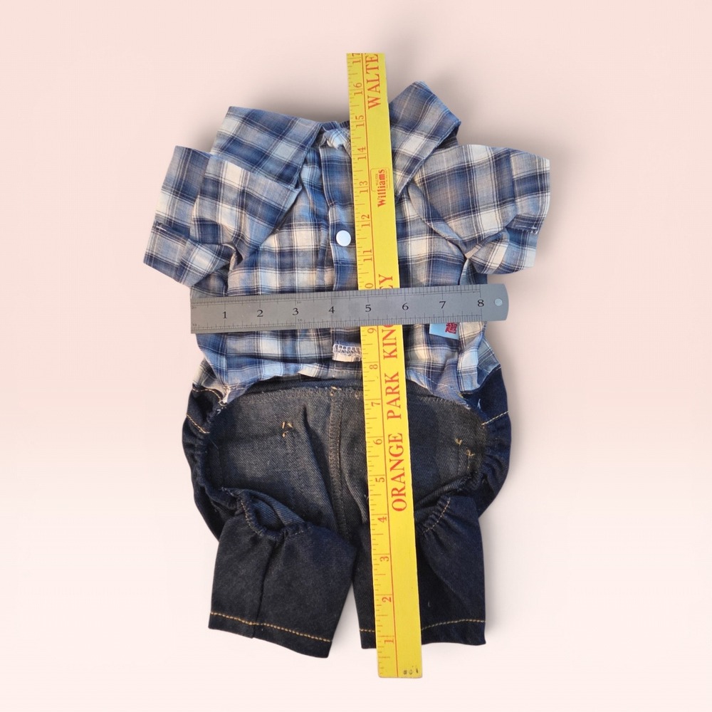 Blue Plaid Shirt and Denim Overalls One-Piece Pet Outfit Dog Clothes - Picture 4 of 4